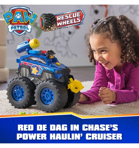 PAW Patrol Rescue Wheels Chase’s Power Haulin’ Cruiser, Toy Truck with Launcher, Motorized Winch, Lights & Sounds, Kids Toys