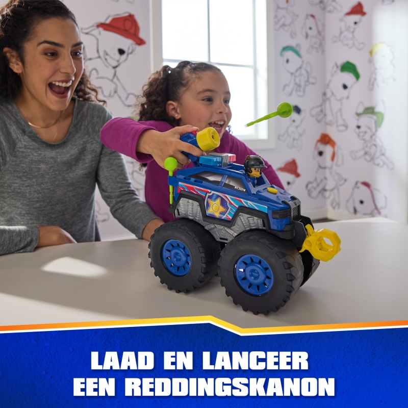 PAW Patrol Rescue Wheels Chase’s Power Haulin’ Cruiser, Toy Truck with Launcher, Motorized Winch, Lights & Sounds, Kids Toys