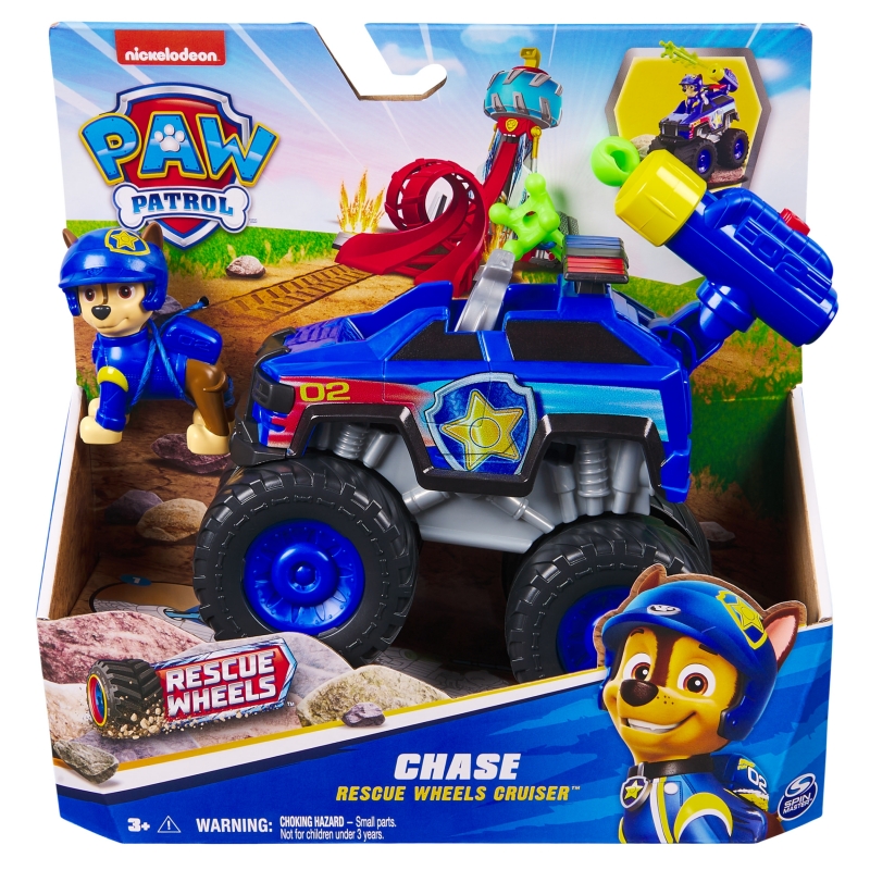 PAW Patrol Rescue Wheels Chase’s Cruiser, Toy Truck with Projectile Launcher and Collectible Action Figure, Kids Toys for