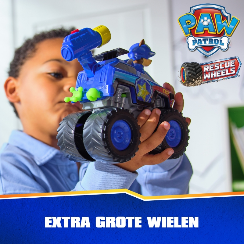 PAW Patrol Rescue Wheels Chase’s Cruiser, Toy Truck with Projectile Launcher and Collectible Action Figure, Kids Toys for