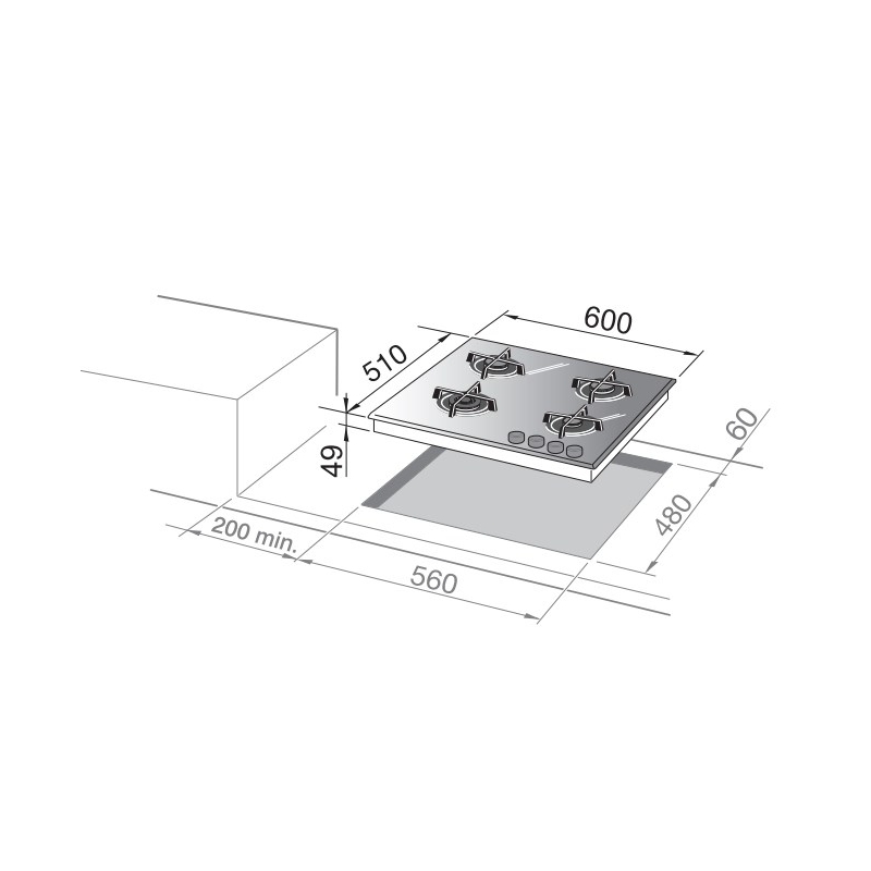 De’Longhi NSL 460 N hob Black Built-in 60 cm Gas 4 zone(s)