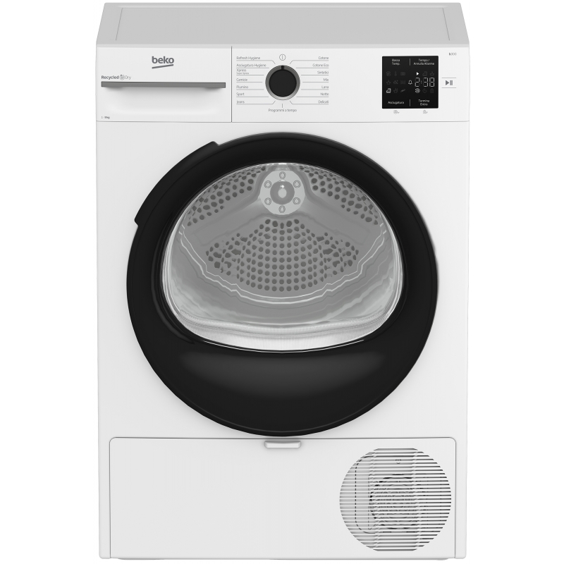 Beko MWBMT392B_IT 9kg, Classe C, Linea Estetica NX, motore inverter, Display digitale, colore Bianco, oblò Nero