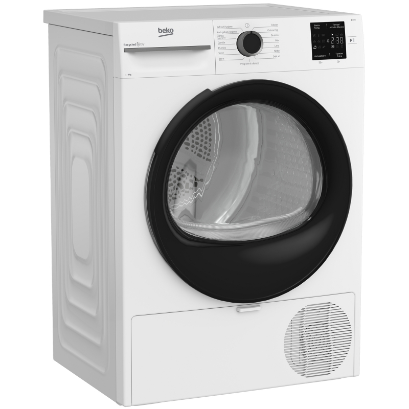 Beko MWBMT392B_IT 9kg, Classe C, Linea Estetica NX, motore inverter, Display digitale, colore Bianco, oblò Nero