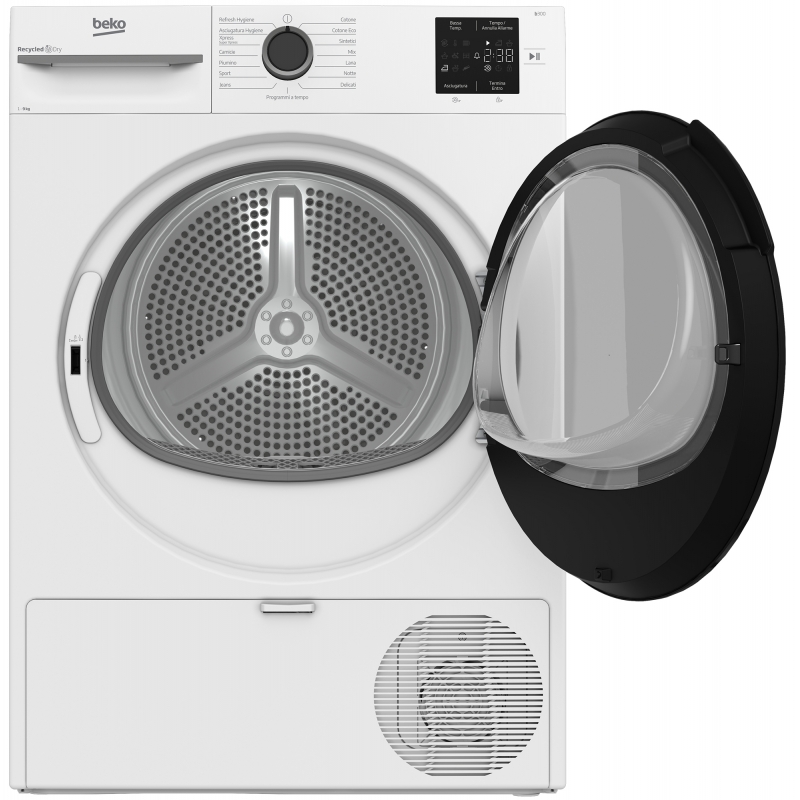 Beko MWBMT392B_IT 9kg, Classe C, Linea Estetica NX, motore inverter, Display digitale, colore Bianco, oblò Nero