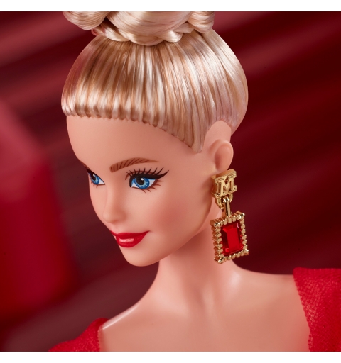 Barbie Signature Collectible Doll for Mattel 80th Anniversary, Glittery Red Tulle Gown, Blonde Hair