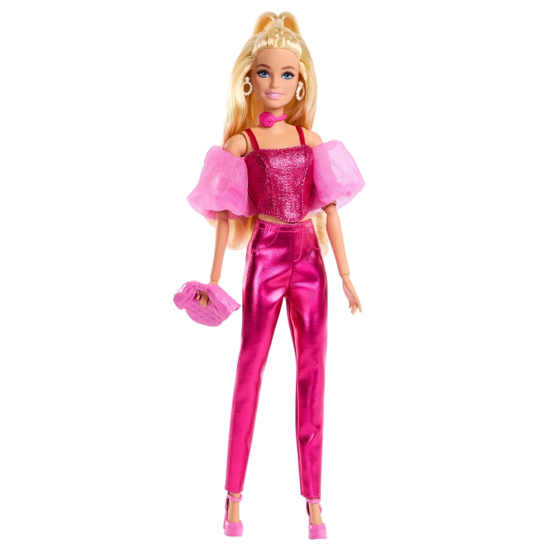 Barbie Deluxe Style Fashion Doll No5 in Metallic Pink Outfit with Corset Top and Accessories, Blonde