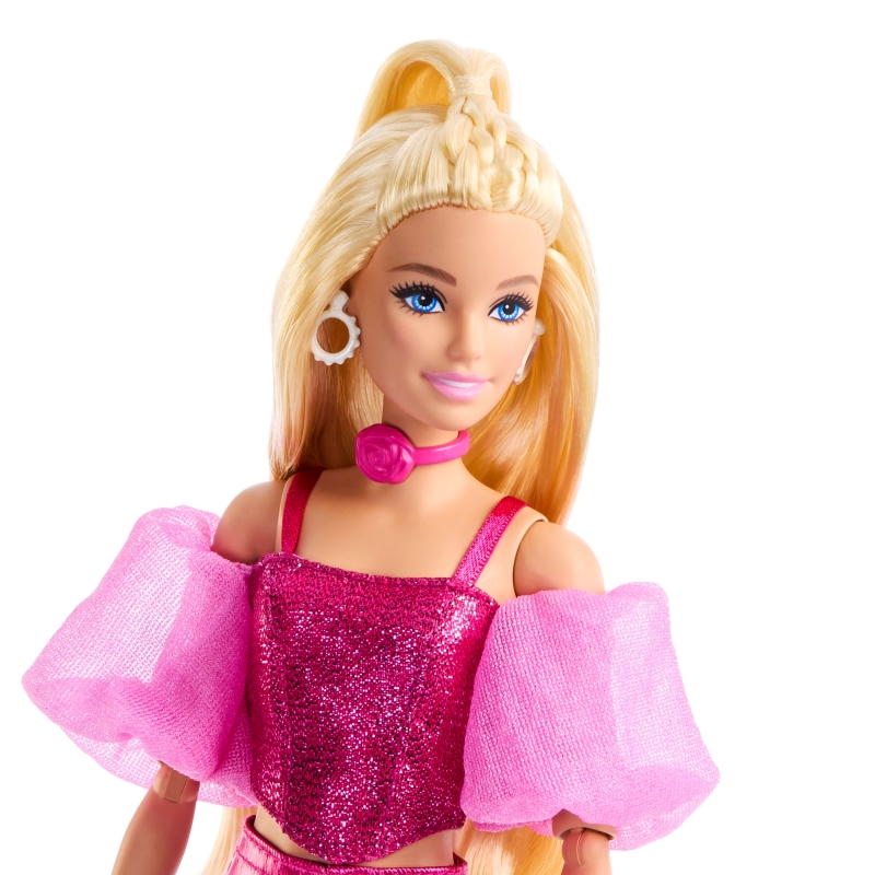 Barbie Deluxe Style Fashion Doll No5 in Metallic Pink Outfit with Corset Top and Accessories, Blonde