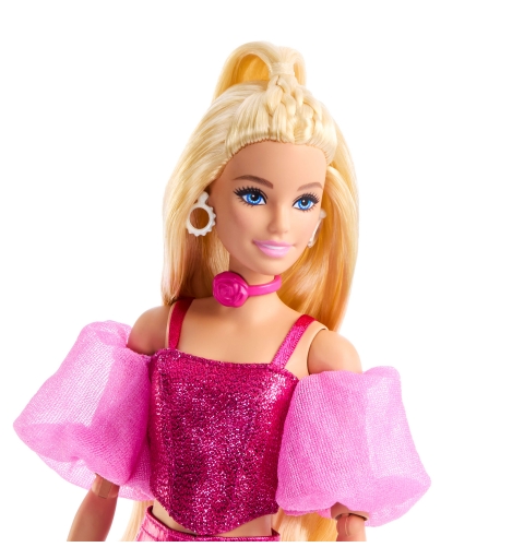 Barbie Deluxe Style Fashion Doll No5 in Metallic Pink Outfit with Corset Top and Accessories, Blonde