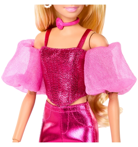 Barbie Deluxe Style Fashion Doll No5 in Metallic Pink Outfit with Corset Top and Accessories, Blonde