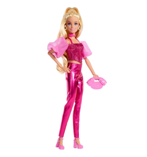 Barbie Deluxe Style Fashion Doll No5 in Metallic Pink Outfit with Corset Top and Accessories, Blonde