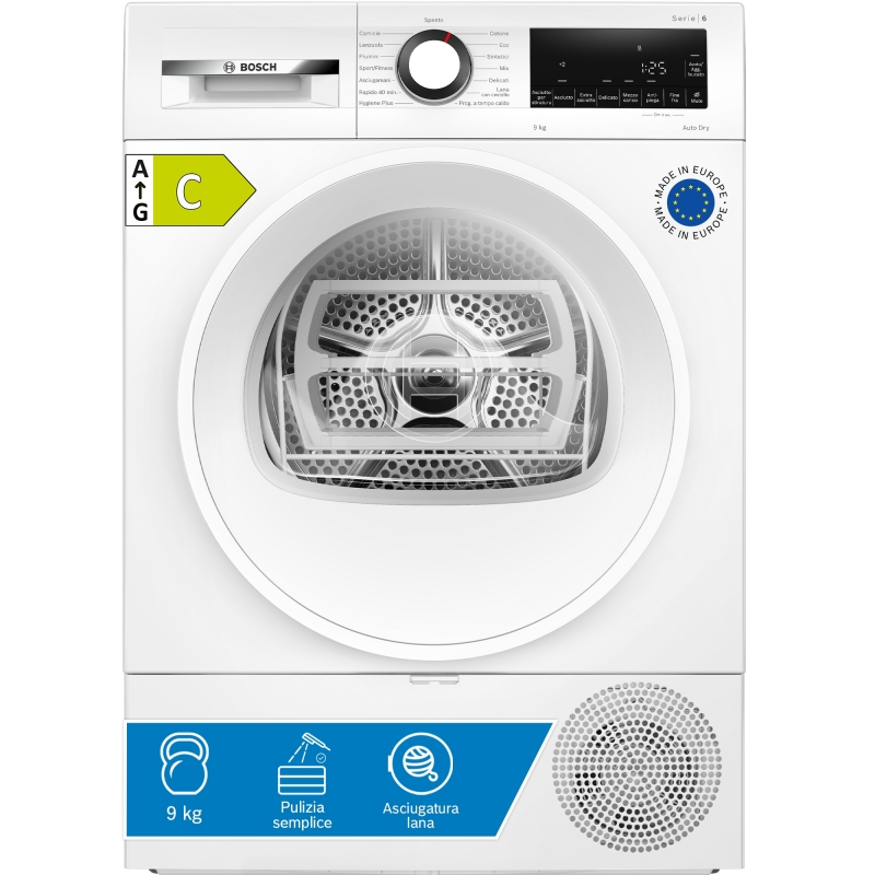 Bosch Serie 6 WQG243D6IT asciugatrice Libera installazione Caricamento frontale 9 kg Bianco
