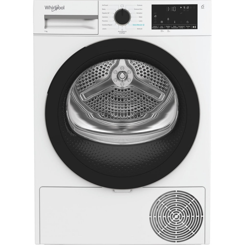 Whirlpool C WD R47M WBS IT, Capacità 7kg, classe C, colore White, Display digitale XL, porta nera, Slim | Profondità mobile 46