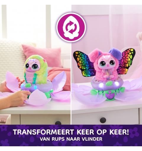 HATCHIMALS BLOOMABLES - Kittyfly Peluche Interactivo Sorpresa con Transformación Mágica Repetible y más de 100 Sonidos -