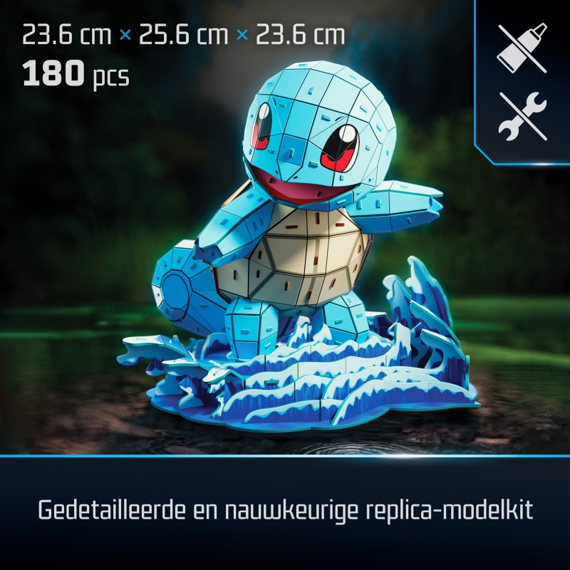 4D Build , Pokémon Squirtle 3D Model Kit, Pokémon Figure, Kanto First Partner Collection, Desk Décor, 180 Pieces, for Ages 12 &