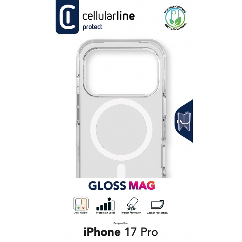 Cellularline Gloss Mag - iPhone 17 Pro Funda con imanes para usar con el cargador MagSafe de Apple