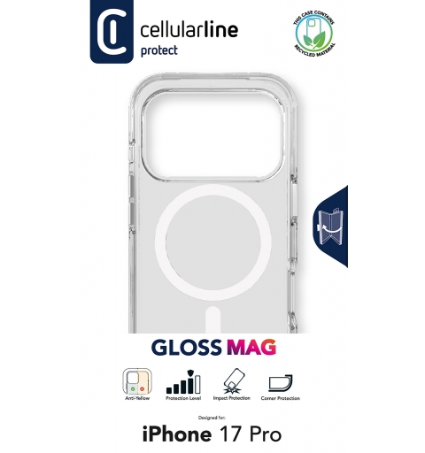 Cellularline Gloss Mag - iPhone 17 Pro Funda con imanes para usar con el cargador MagSafe de Apple