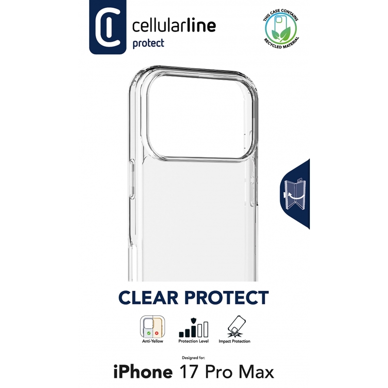 Cellularline Clear Strong - iPhone 17 Pro Max Custodia rigida con bordi in gomma