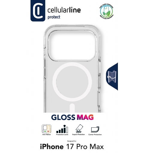 Cellularline Gloss Mag - iPhone 17 Pro Max Funda con imanes para usar con el cargador MagSafe de Apple