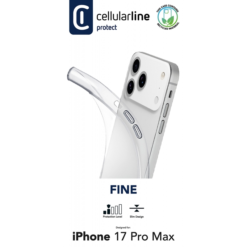 Cellularline Fine - iPhone 17 Pro Max Cover in gomma morbida ultra sottile e trasparente