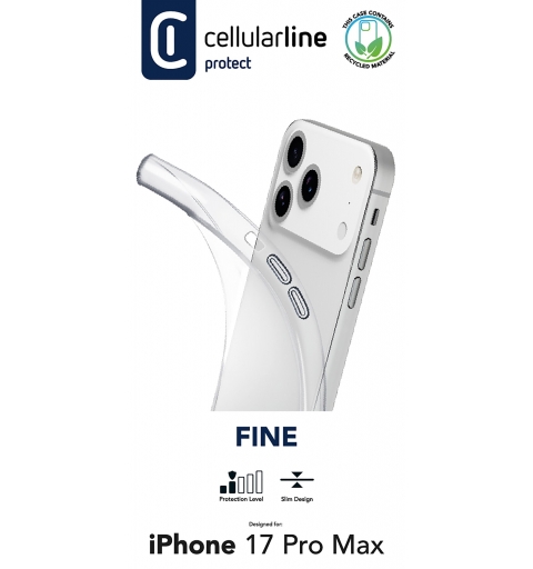Cellularline Fine - iPhone 17 Pro Max Cover in gomma morbida ultra sottile e trasparente