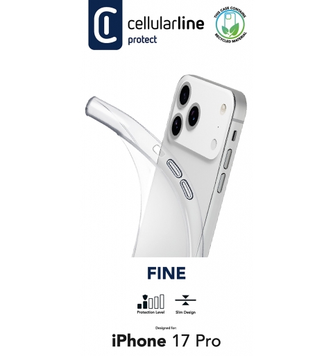 Cellularline Fine - iPhone 17 Pro Cover in gomma morbida ultra sottile e trasparente