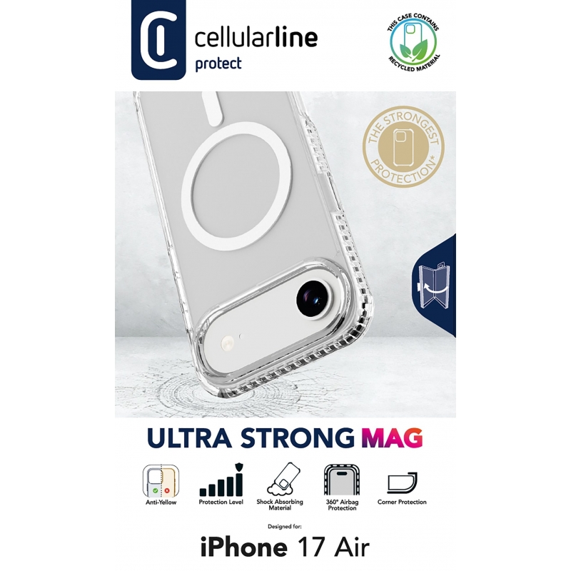 Cellularline Ultra Strong Mag - iPhone Air Funda transparente ultra protectora con bordes reforzados en material anti impactos,