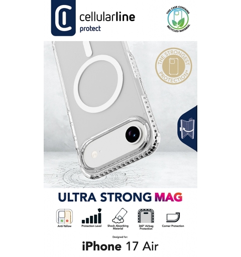 Cellularline Ultra Strong Mag - iPhone Air Funda transparente ultra protectora con bordes reforzados en material anti impactos,