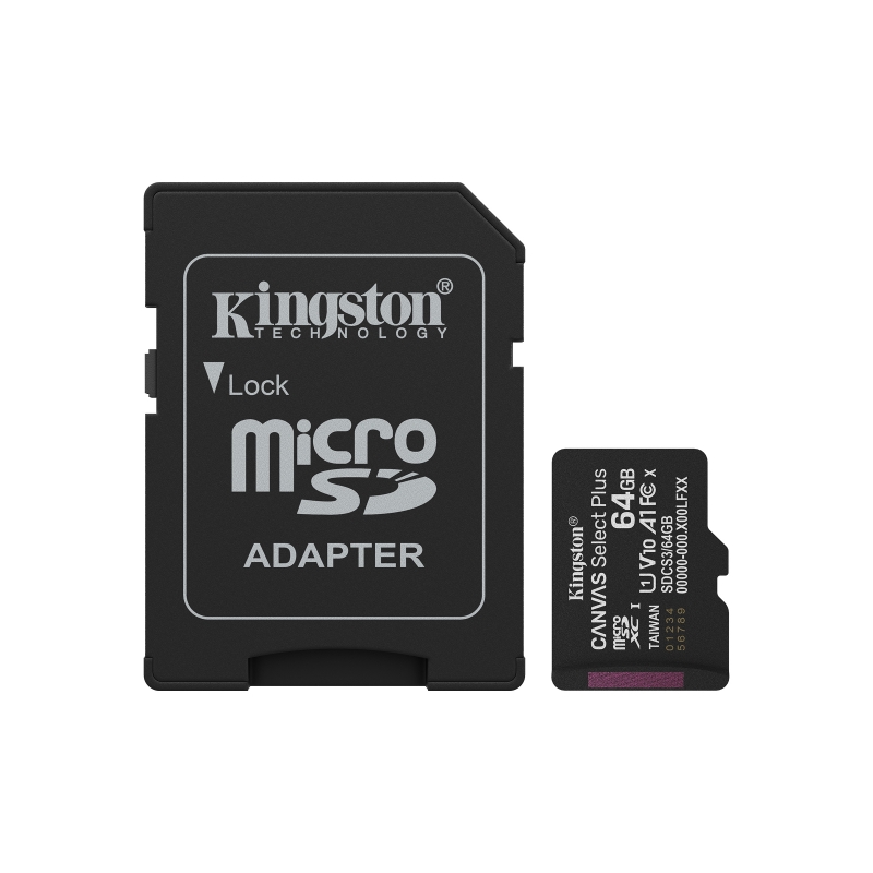 Kingston Technology 64GB microSDXC Canvas Select Plus Gen3 100MB s A1 (Incluye adaptador de SD)