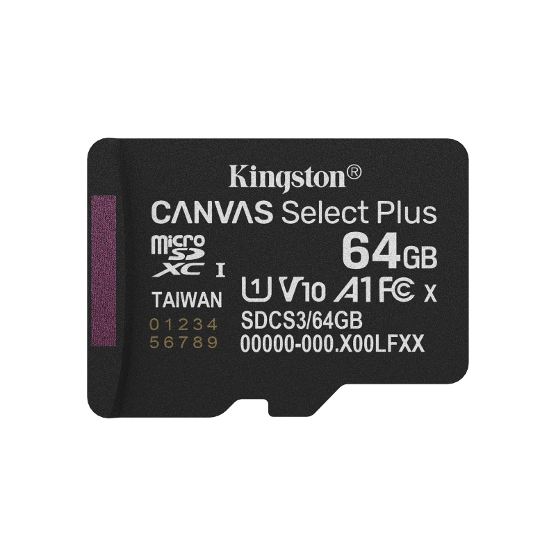 Kingston Technology 64GB microSDXC Canvas Select Plus Gen3 100MB s A1 Card + Adapter