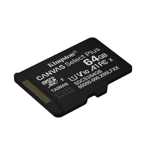 Kingston Technology 64GB microSDXC Canvas Select Plus Gen3 100MB s A1 Card + Adapter