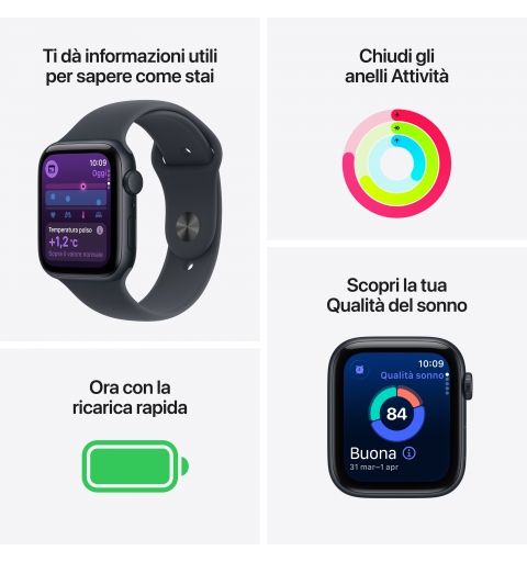 Apple Watch SE (3nd generation) SE 3 GPS 44mm Midnight Aluminium Case with Midnight Sport Band - M L