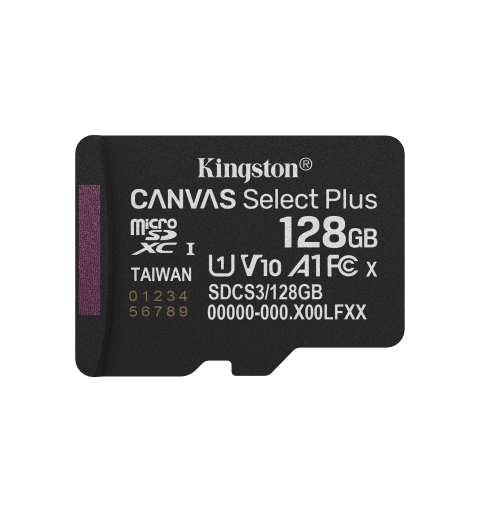 Kingston Technology 128GB microSDXC Canvas Select Plus Gen3 150MB s A1 Card + Adapter