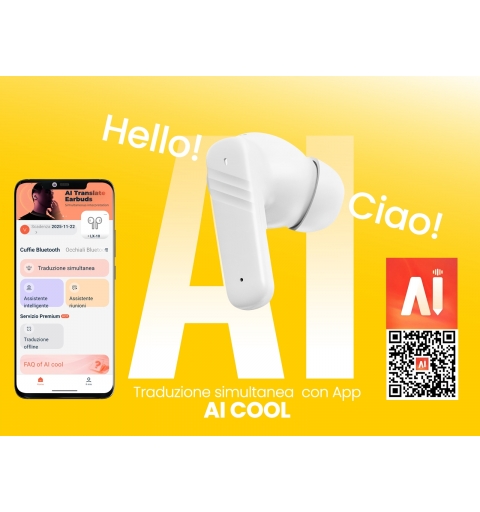 Trevi Cuffie con Traduzione Simultanea AI e Display Touch Screen EAR 100 AID Bianco