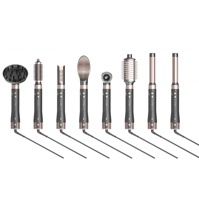 GA.MA Multistyler UniQ Vibrance Herramienta de peinado con múltiples accesorios Airflow Gris, Rosa 1500 W 1,8 m
