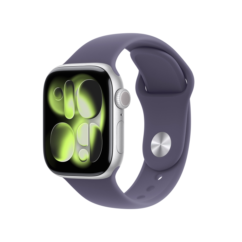 Apple Watch Series 11 GPS 42mm Cassa Alluminio Argento con Sport Band Viola Nebbia - S M