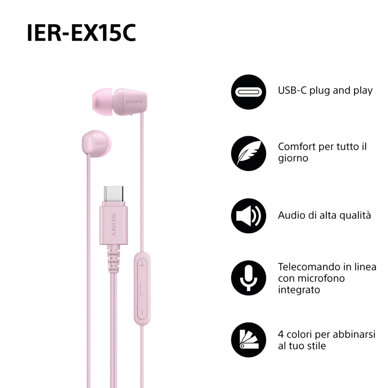 Sony IER-EX15C Kopfhörer Kabelgebunden im Ohr Anrufe Musik USB Typ-C Pink