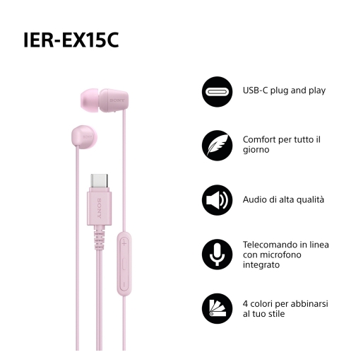 Sony IER-EX15C Kopfhörer Kabelgebunden im Ohr Anrufe Musik USB Typ-C Pink