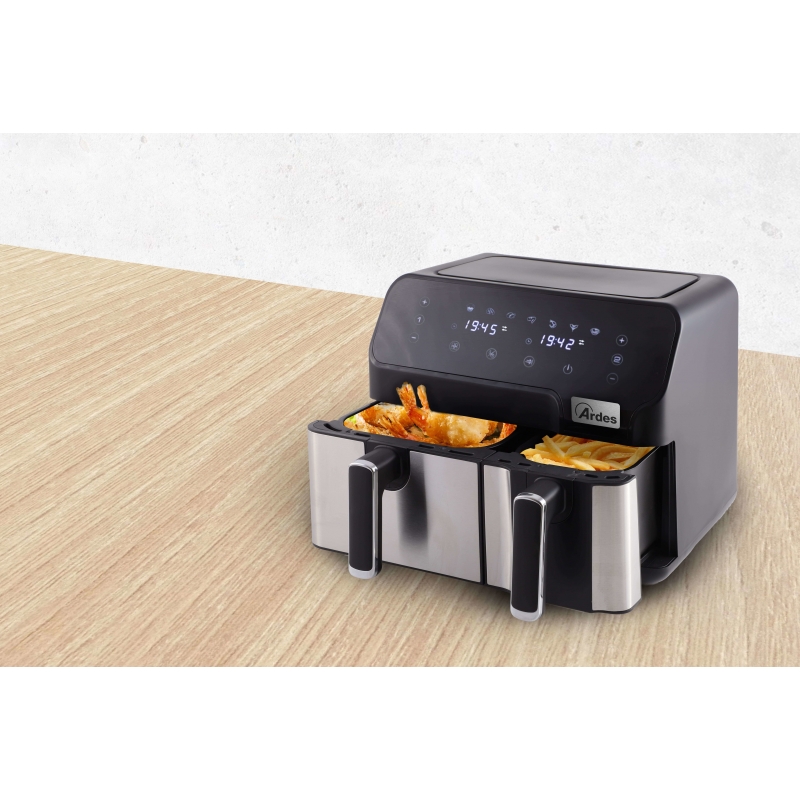 Ardes ARFRYA03D Fritteuse Doppel 9 l Eigenständig Heißluftfritteuse Schwarz, Edelstahl
