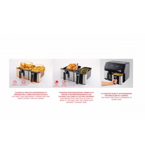 Ardes ARFRYA03D freidora Doble 9 L Independiente Freidora de aire caliente Negro, Acero inoxidable