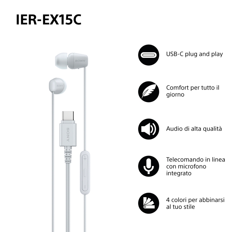 Sony IER-EX15C Kopfhörer Kabelgebunden im Ohr Anrufe Musik USB Typ-C Weiß