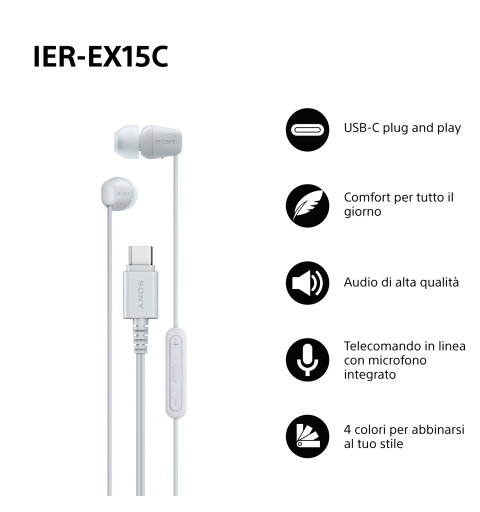 Sony IER-EX15C Kopfhörer Kabelgebunden im Ohr Anrufe Musik USB Typ-C Weiß
