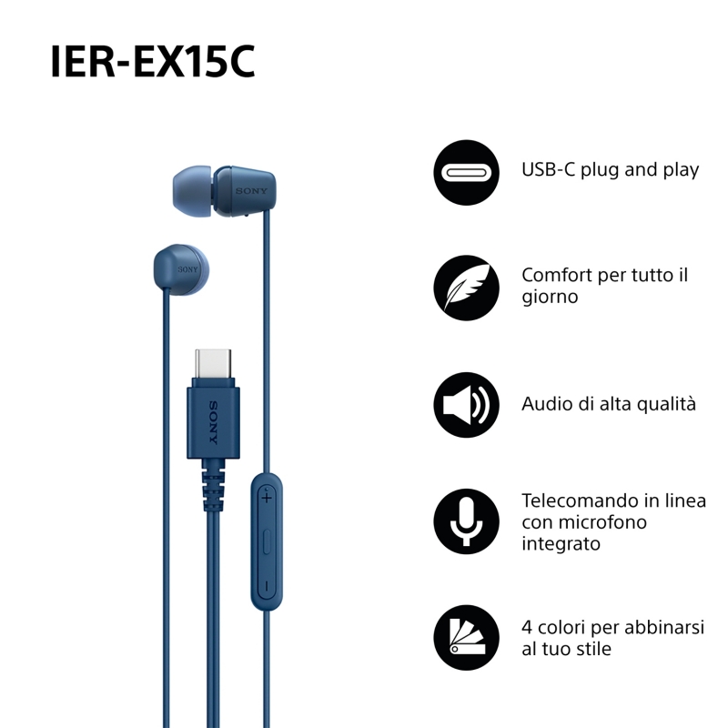 Sony IER-EX15C Kopfhörer Kabelgebunden im Ohr Anrufe Musik USB Typ-C Blau