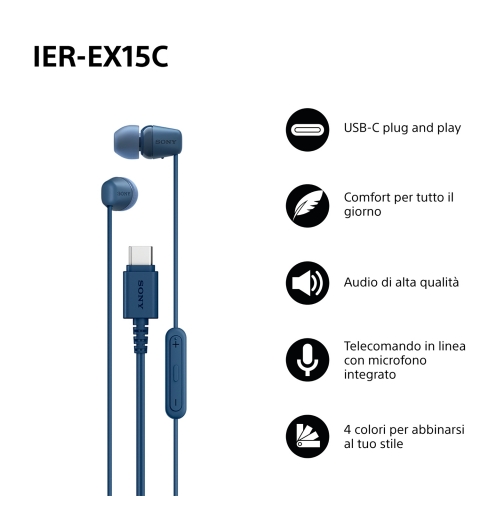 Sony IER-EX15C Kopfhörer Kabelgebunden im Ohr Anrufe Musik USB Typ-C Blau