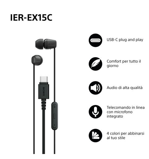 Sony IER-EX15C Kopfhörer Kabelgebunden im Ohr Anrufe Musik USB Typ-C Schwarz