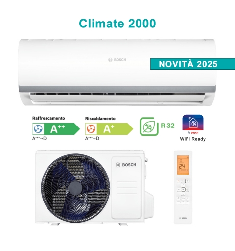 Bosch Climate 2000 CL2000 Set 26 WE Climatiseur 9000 BTU 2,6 kW A++/A+ WiFi Ready Inverter R32 Blanc