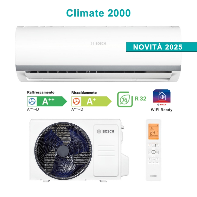 Bosch Climate 2000 CL2000 Set 35 WE Climatiseur 12000 BTU 3,5Kw A++/A+ WiFi Ready Inverter R32 Blanc