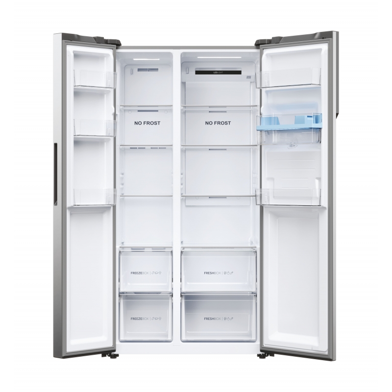 Haier SBS 90 Serie 5 HSR5918DWMP nevera puerta lado a lado Independiente 521 L D Platino, Acero inoxidable