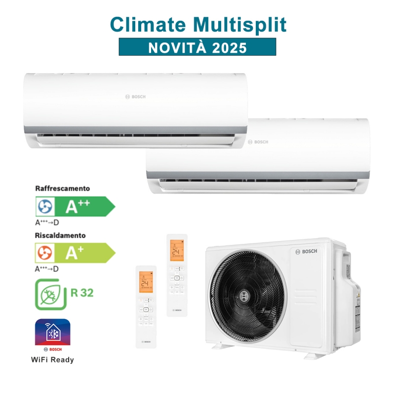 BOSCH CL5000M 53/2 E Set Condizionatore Climatizzatore DualSplit CL2000 9+12Btu 5,3Kw A++/A+ WiFi Ready Inverter R32 Bianco