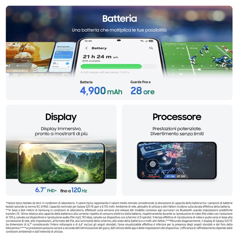 Samsung Galaxy S25 FE, Smartphone AI, Display Dynamic AMOLED 2X 6.7'', Fotocamera 50MP, 8GB RAM, 128GB, Batteria 4.900 mAh, Navy Samsung Galaxy S25 FE, Smartphone AI, Display Dynamic AMOLED 2X 6.7'', Fotocamera 50MP, 8GB RAM, 128GB, Batteria 4.900 mAh, Navy