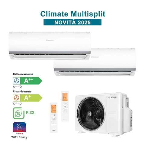 BOSCH CL5000M 82/4 E Set Condizionatore Climatizzatore DualSplit CL2000 9+18Btu 8,2Kw A++/A+ WiFi Ready Inverter R32 Bianco